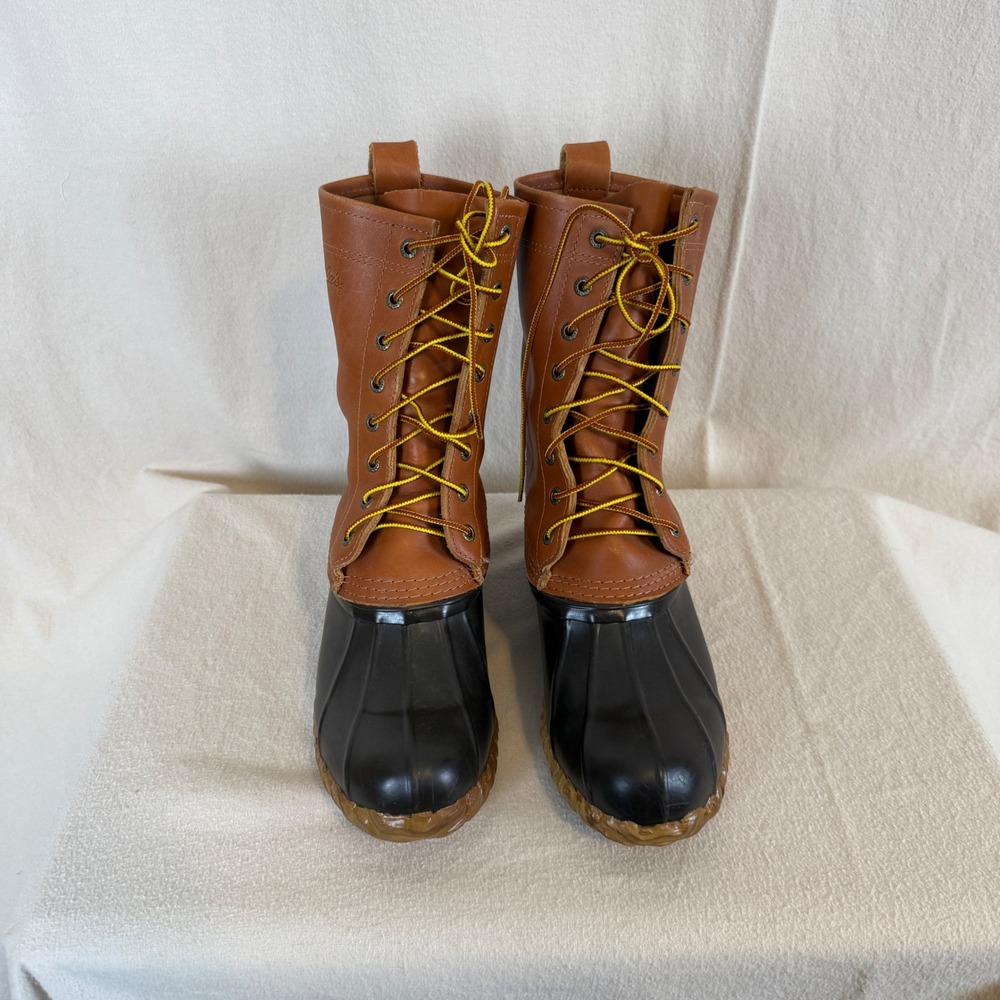 Cabelas Mens 9 Leather Rubber Duck Boots Brown Black 82-0017 Steel Shank 11 Inch